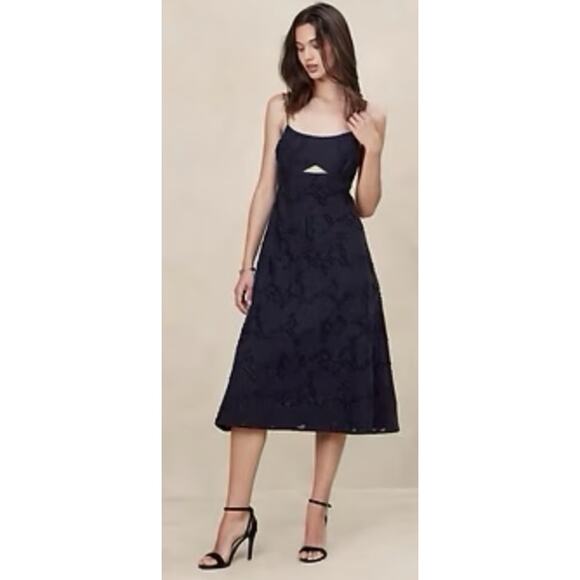 Banana Republic floral jacquard cutout midi dress in navy blue,size 18,MSRP $160 - Picture 2 of 16